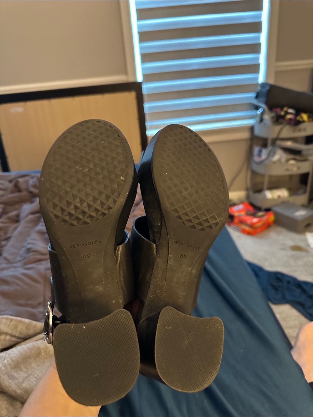 AEROSOLES Black Double-Strap Platform Sandals with Ankle Buckle - Picture 5 of 5